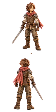 戦士の前面と背面のゲーム内キャラクター画像