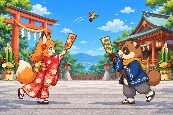 お正月の羽根つき