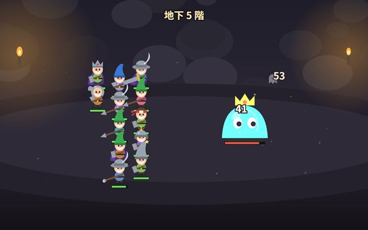こびとたちがダンジョンを探索する画面