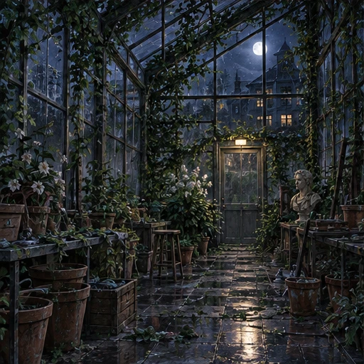 緑に覆われた温室の背景画