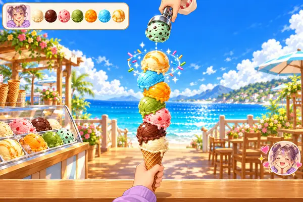 ぽてっと積んで！のっぽアイス屋さん