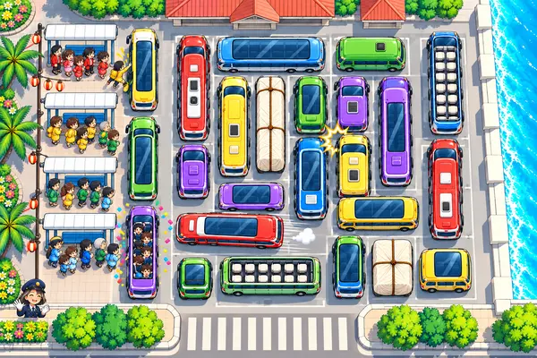 バス渋滞パズル ～みなと祭りの駅前ターミナル～