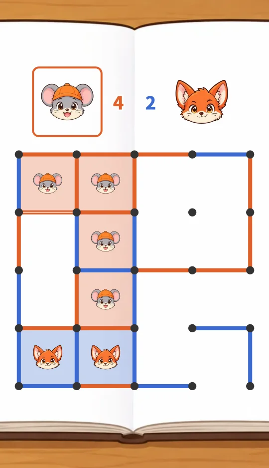 スマホの縦画面で、ノートの点をオレンジと青の線がつなぎ、とった四角に顔のマークがついている場面