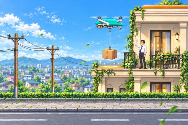 ふわっと着地！ドローン配達便 ～あおばと空送の五つの空路～