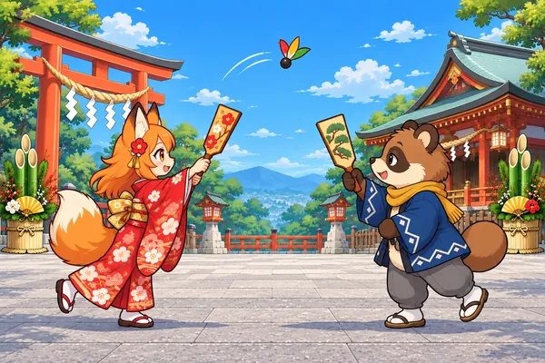 お正月の羽根つき