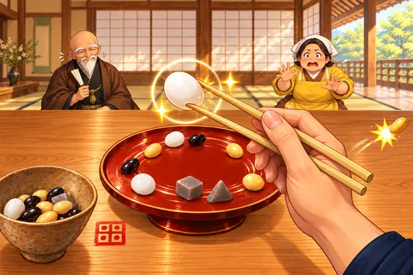 カチッと一粒！箸で豆つまみ道場