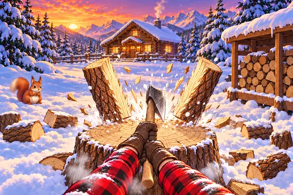 パッカーン！雪山ロッジの薪割り