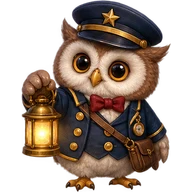 ランタンを持ったフクロウ駅長
