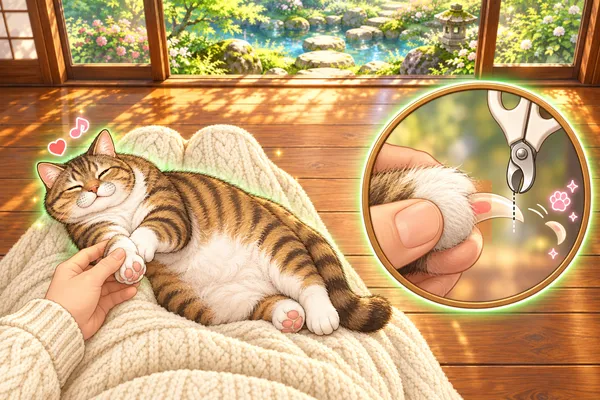 そっとパチン！ねこの爪切り ～ひざの上のごきげん待ち～