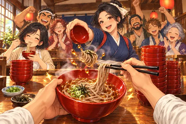はい、どんどん！わんこそば大会